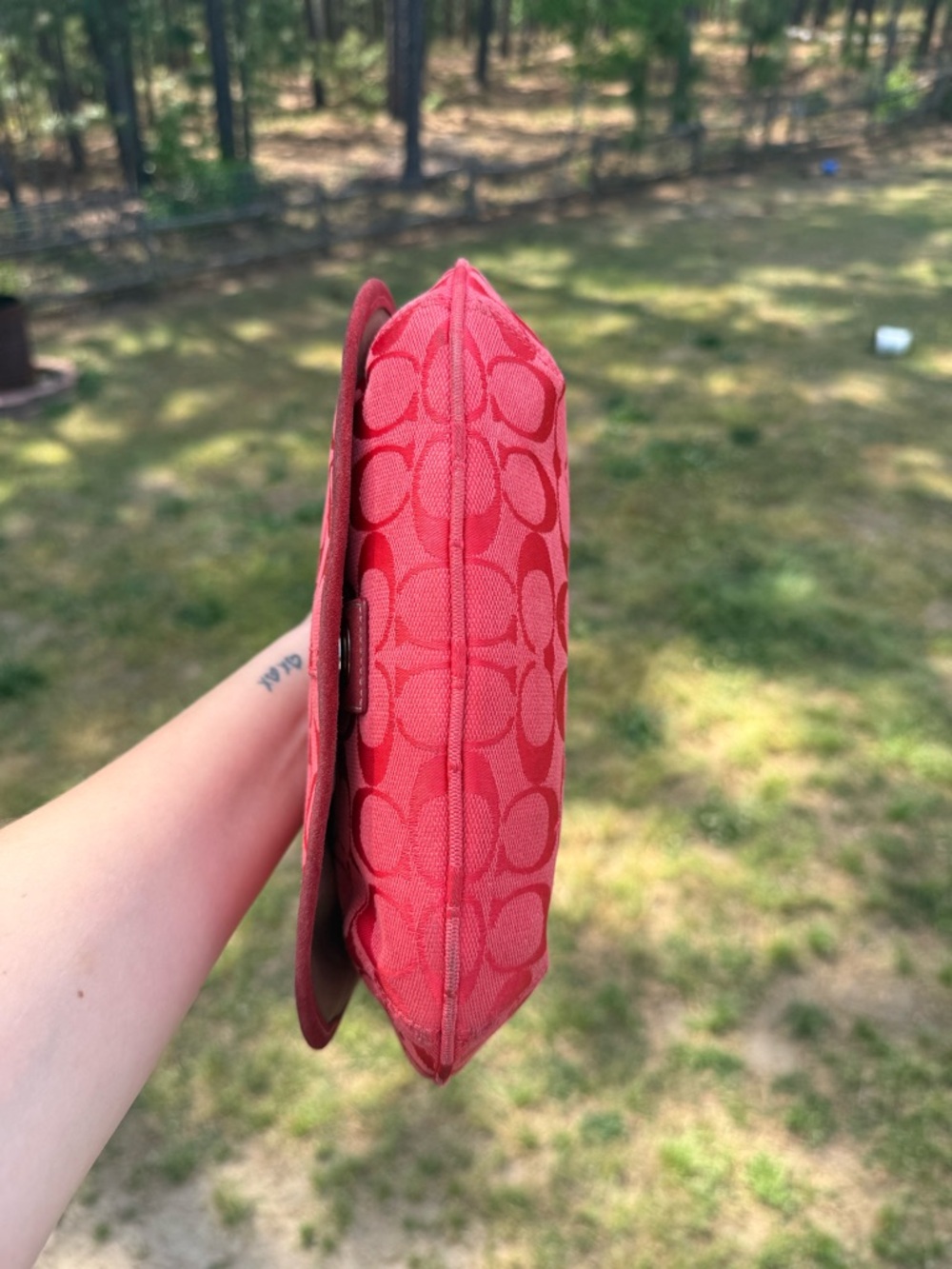 Coach Red Signature Jacquard Saddle Shoulder Bag - Picture 5 of 7